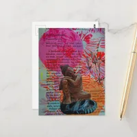 Peace Buddha and Flowers Mixed Media Collage Postcard