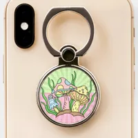 Retro Magic Mushrooms Pink and  Yellow Phone Ring Stand