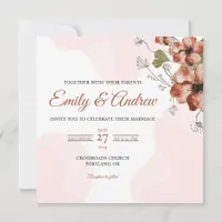 Terracotta Autumn Floral Watercolor Square Wedding Invitation