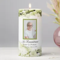 Green Hydrangeas Funeral Memorial Pillar Candle