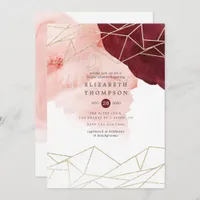 Burgundy Blush Watercolor Geometric Bridal Shower Invitation