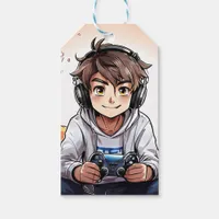 Anime Boy Playing Video Games Birthday  Gift Tags