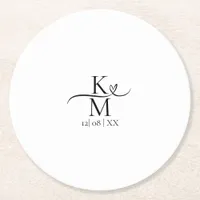 Love Calligraphy Initials Heart Black B&W ID940 Round Paper Coaster