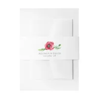 Rustic Elegant Watercolor Script Red Poppy Wedding Invitation Belly Band