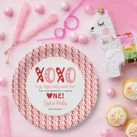 XOXO Hugs & Kisses Valentine's Day 1st Birthday Paper Plates