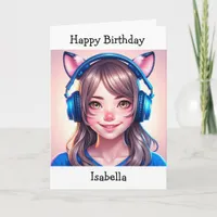 Anime Themed Girl's Birthday | Coloring Page Card