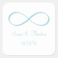 White and Light Blue Infinity Symbol Save the Date Square Sticker