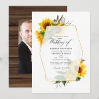 Geometric Sunflower Rustic Barn Country Wedding Invitation