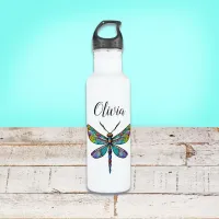 Colorful Stained Glass Dragonfly Wings Stainless Steel Water Bottle