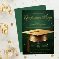 Elegant Green and Gold Graduation Celebration Invitation