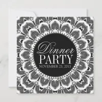 Black White Tribal Daisy Dinner Party Invitation