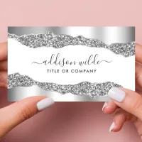 Silver Glitter Diamonds Glam Professional Business Card