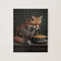 Red Fox Eating a Bowl of Spaghetti 8X10 Jigsaw Puzzle