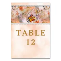 Butterfly Pearl Heart Floral Serenity Rose Wedding Table Number