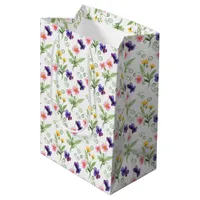 Spring Summer Yellow Pink Purple Flower Watercolor Medium Gift Bag