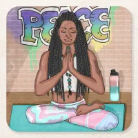 Peace and Meditation Urban Art    Square Paper Coaster