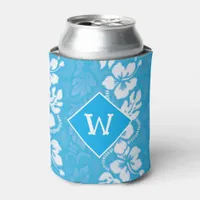 Hawaii Hibiscus Flowers Patterned Monogram Can Cooler