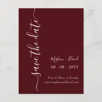 Elegant Burgundy Save the Date   Announcement Postcard