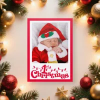 1st Christmas Red Border Photo Letterpress Card