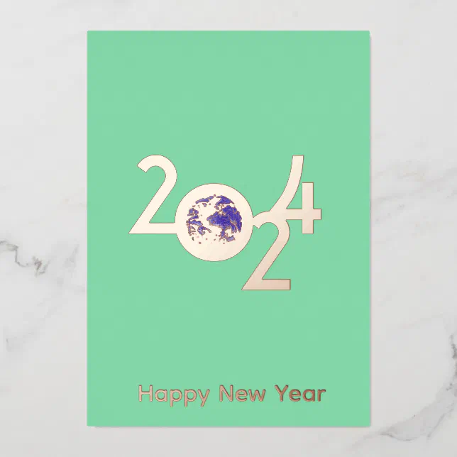 Earth in 2024 - minimalist design - pink gold foil invitation