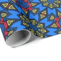 Blue Red Yellow African Tribal Ethnic Pattern Wrapping Paper