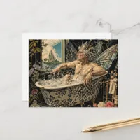 Fairy elder man in the bathtub postcard