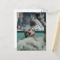 Surreal Woman and the Shark Watch Collage Postcard