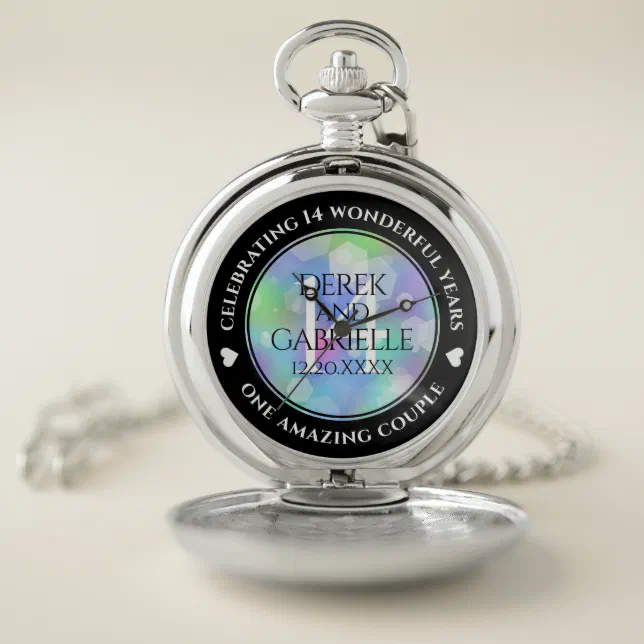 Elegant 14th Opal Wedding Anniversary Celebration Pocket Watch