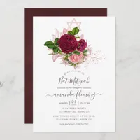 Shabby-Chic Blush and Burgundy Bat Mitzvah Invitation