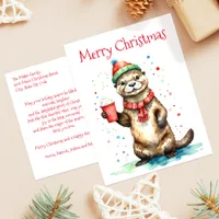 Whimsical Otter with Festive Hat Christmas  Holiday Postcard