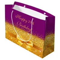 Birthday purple gold bow large gift bag