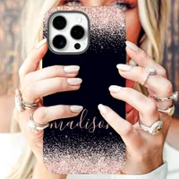 Rose Gold Glitter Navy Custom Name iPhone 16 Pro Max Case