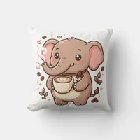 Kawaii Elephant Coffee Throw Pillow