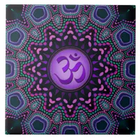 Modern Tribal Purple Om Mandala Ceramic Tile