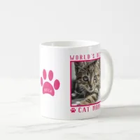 World's Best Cat Mom Photo Name Paw Print Hot Pink Coffee Mug
