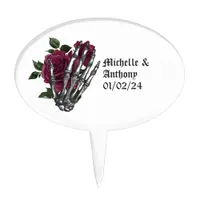 Burgundy Floral Skeleton Gothic Cake Topper