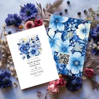 Dark Blue Floral Wedding Invitation