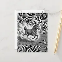 Black White Surreal Fantasy Rabbit Horse Critter Postcard