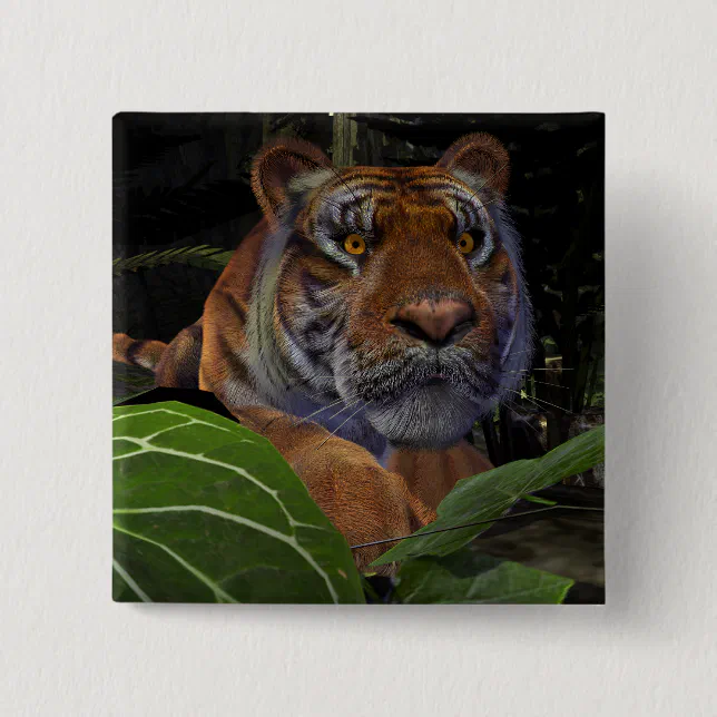 Tiger Crouching in the Jungle Pinback Button