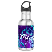 Purple, Blue and Teal Abstract Fluid Art   Stainless Steel Water Bottle