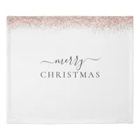 Trendy Rose Gold Glitter White Merry Christmas  Duvet Cover