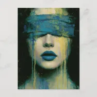 Woman in Blue Blindfold Postcard