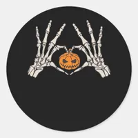 Skeleton Hand Heart And Pumpkin Funny Skull Classic Round Sticker