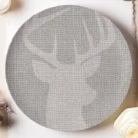 Rustic Gray Burlap Deer Buck Paper Plates