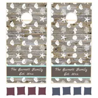 Nautical Faux Wood Panels with Family Name Cornhole Set