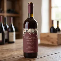 Burgundy Watercolor Floral Winter Wedding Favor Wine Label