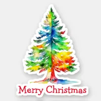 Merry Christmas Watercolor Christmas Tree Sticker