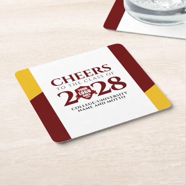 Red Gold School College University Graduation Square Paper Coaster