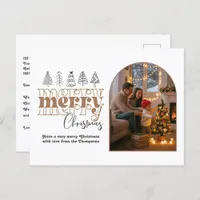 Neutral Mocha Cozy Arch Photo Merry Christmas Holiday Postcard