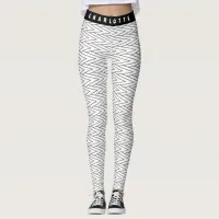 Zigzag Pattern White Geometric Name Yoga  Leggings